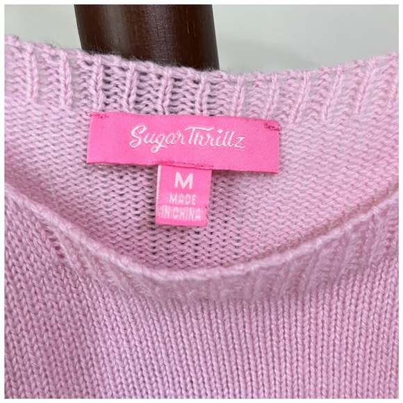 Sugar Thrillz pink mushroom cropped sweater tank top size medium (runs small) - Picture 3 of 4